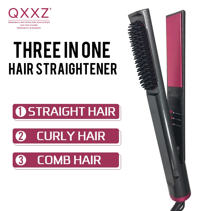 2 in 1 Electric Hot Heating Comb Hair Straightener Curler Wet Dry Hair Iron Straightening Brush Hair Styling Tool