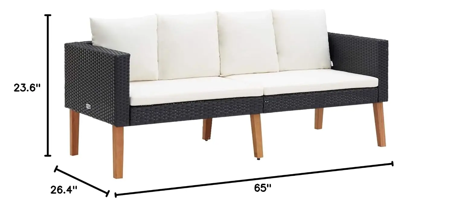 2-Seater Patio Sofa Set with Cushions Poly Rattan Outdoor Garden Balcony Furniture, Customized