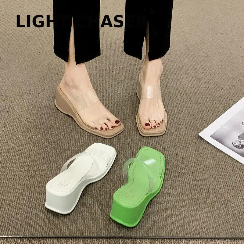 

Wear Women's Sandals Wearing Women In The Summer Of 2023 New Transparent Sloped Heel High Heel Sandals Thick Soaring Beach Shoes