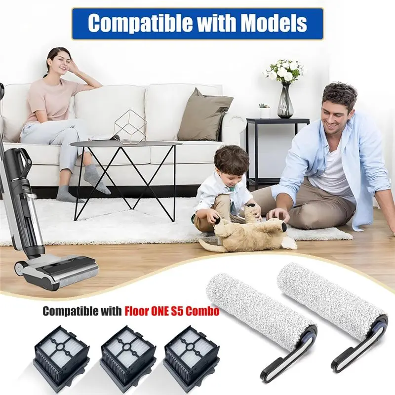 A84G 2 Roller Brushes & 3 HEPA Filters Replacement for Tineco Floor One S5 Combo Wet/Dry Vacuum Cleaner Parts
