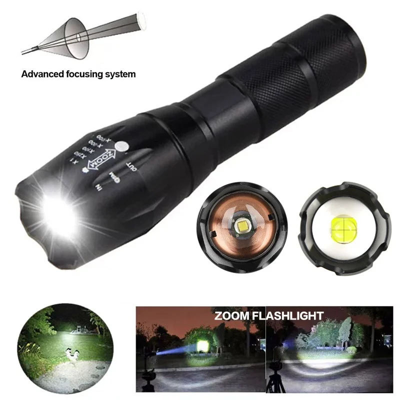 High Power Led Flashlights Camping Torch 5 Lighting Modes Aluminum Alloy Zoomable Light Waterproof Material Use 3 AAA Batteries