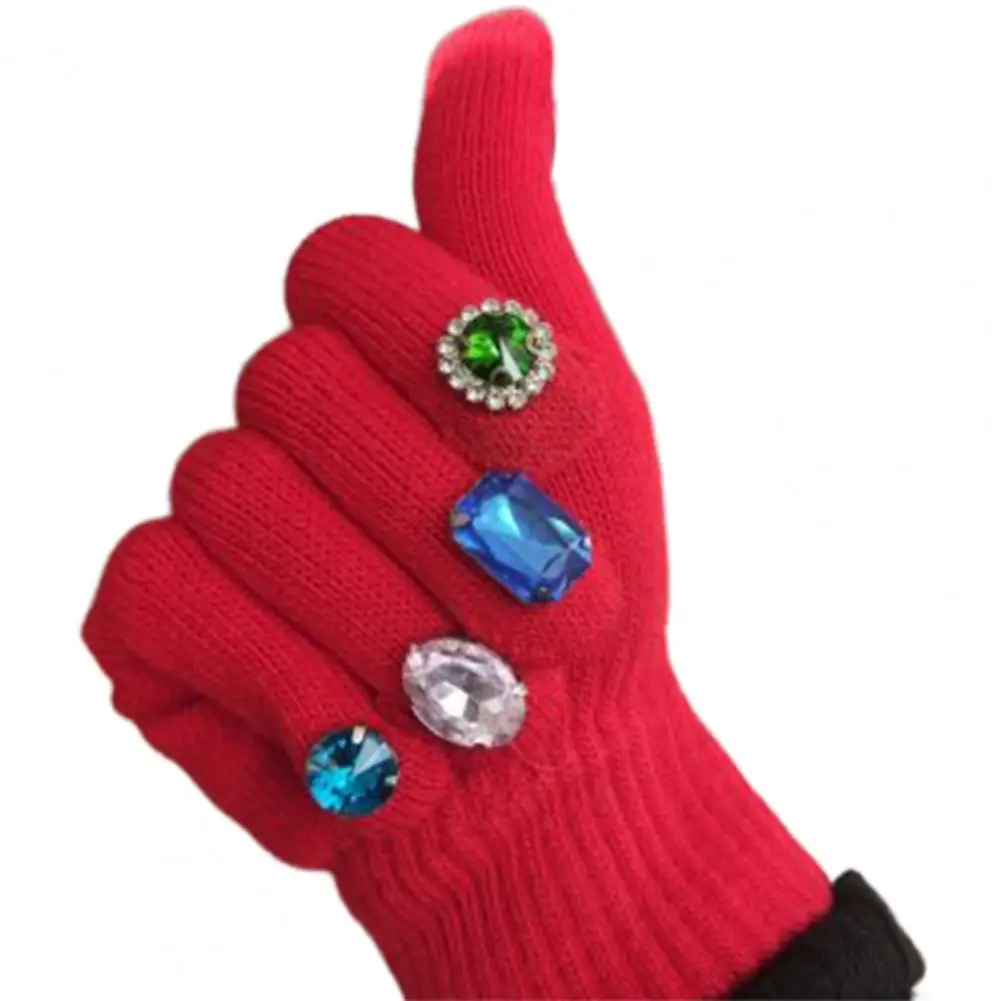 Warm Winter Gloves Women’s Faux Knitted Winter Gloves Thickened Cotton Cold-proof Riding Mittens Windproof Outdoor Fashion