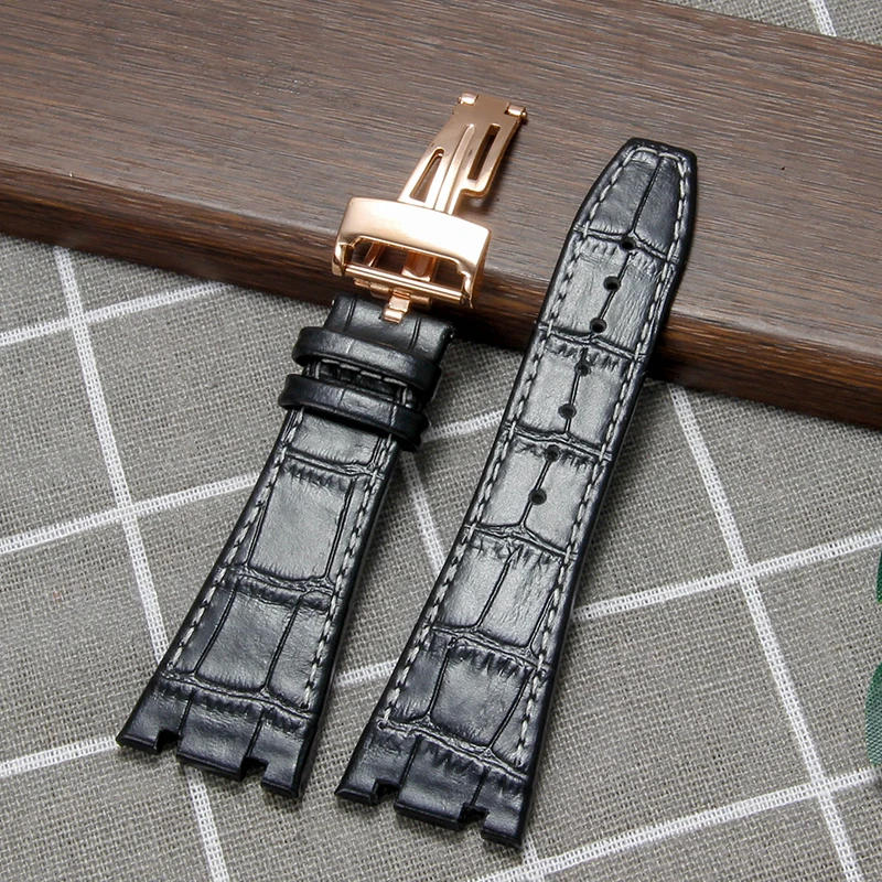 Черный, синий, коричневый, нежный, отличный ремешок для часов из коровьей кожи для Audemars Piguet Royal Oak, ремешок с двойным вогнутым интерфейсом, 26 мм