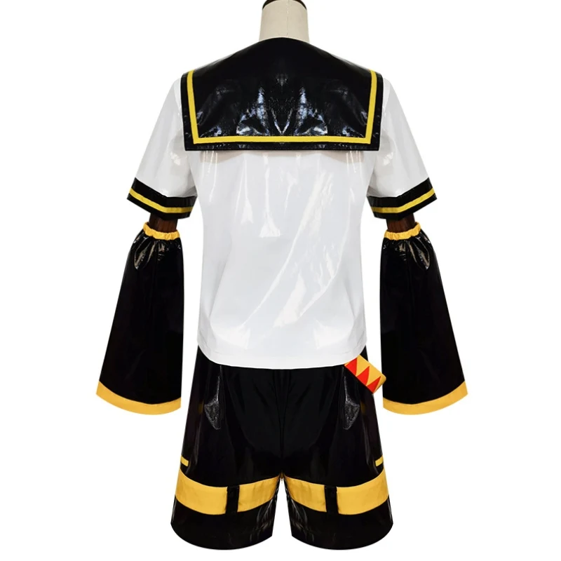 Kagaminee Rin/Len Cosplay with Ears Collab Series Rin Len Cosplay Top Shorts Idol Costumes Cosplay Outfit Patent Leather Uniform