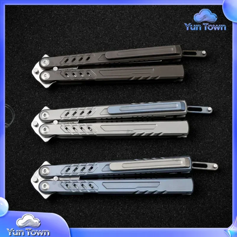 For Maxace Pelican-M Balisong Trainer TC4 Titanium Channel Handle M390 Live Blade 440C Tuning Fork Hand Tool EDC Butterfly