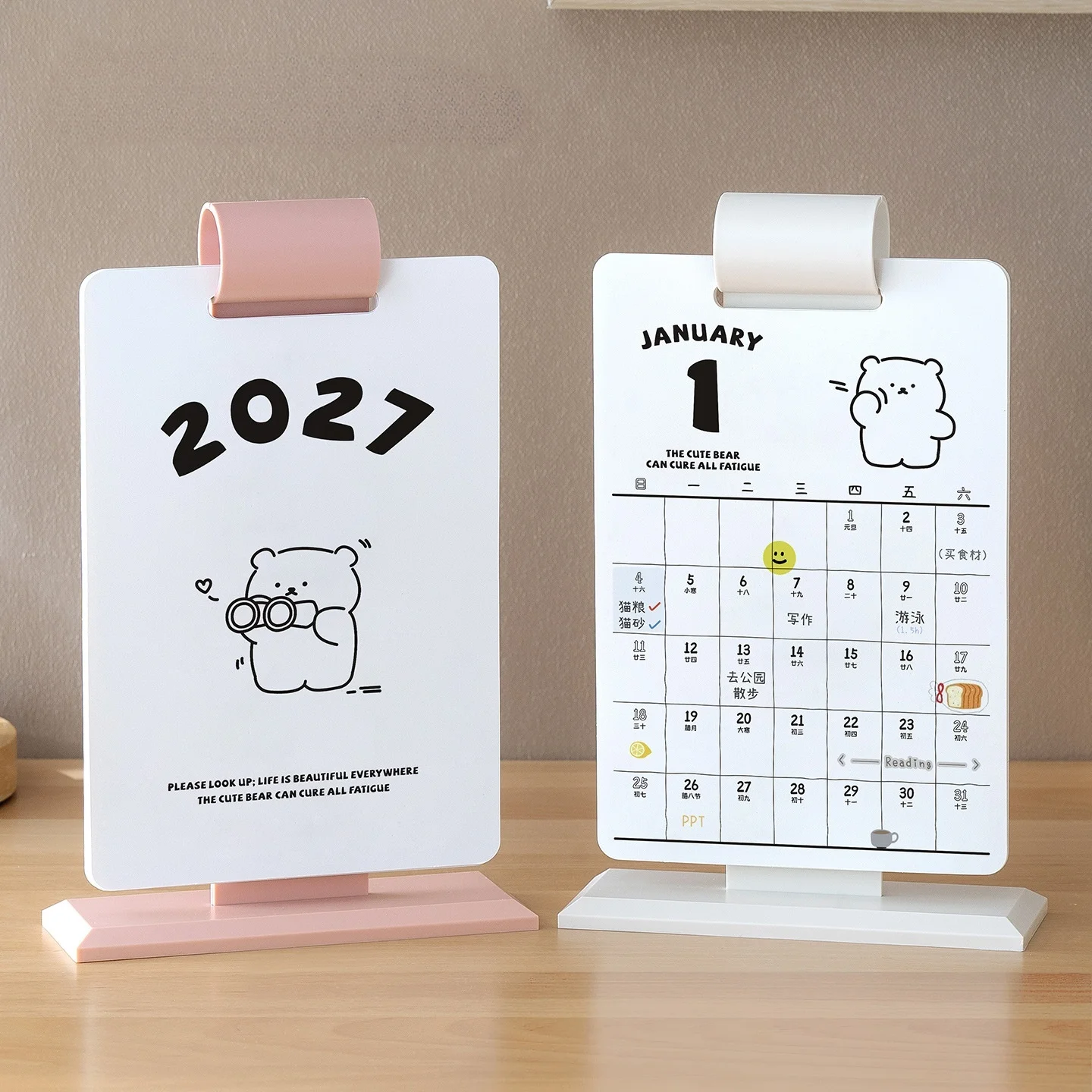 2027 Bear Flip Calendar Desktop Decor Countdown Tracker with Manual Page Turning Design for Office Study Home Planning Use