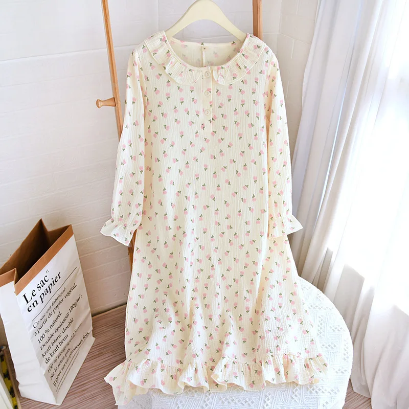 Pure Cotton Nightdress Spring Autumn Summer New Nightgown Sleepwear Ladies Home Femme Pijamas Mujer Feminino Women Robe Skirt