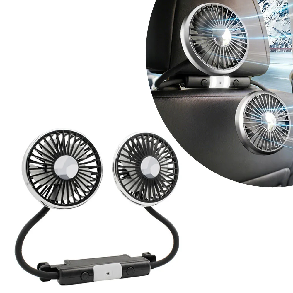 

1set Auto Rear Seat Headrest Fan Independent Switch 3-Speed 360 Degree Adjustable Car USB Fan Dual Head Cooling Air Fan