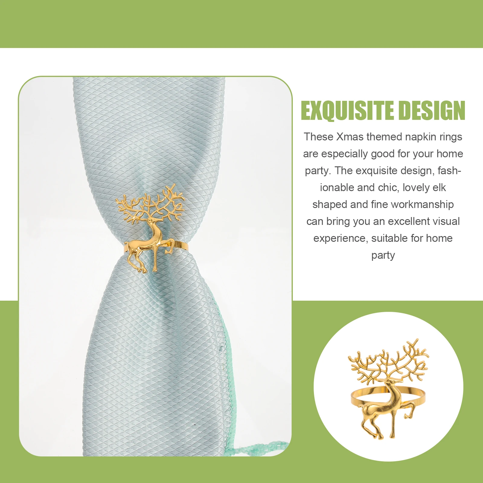 

6Pcs Elk Shaped Napkin Rings Christmas Decorative Napkin Buckles Festive Party Table Decor Decorative Elk Rings