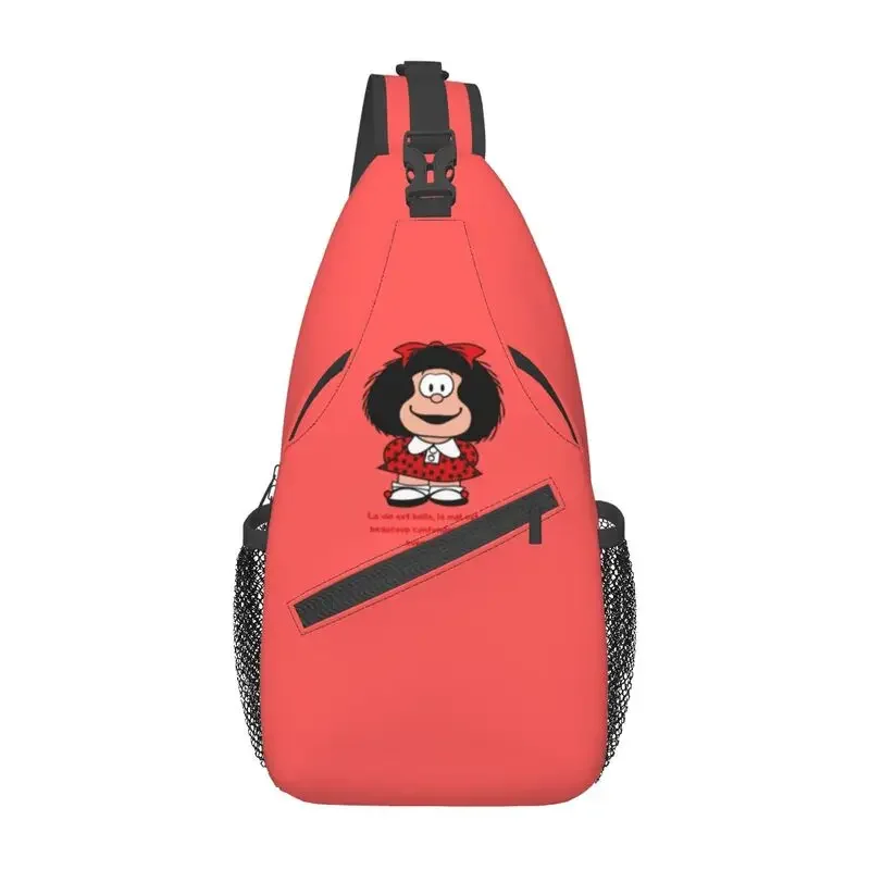 Kawaii Mafalda Sling torba Crossbody mężczyzn fajne Quino argentyna kreskówka plecak na ramię do wędrówek