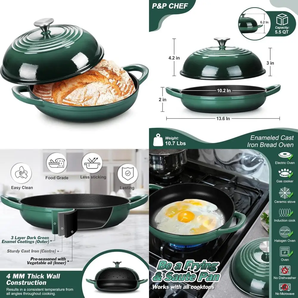 

Enameled Cast Iron Dutch Oven, 5.5 Quart, Perfect for Homemade Sourdough Bread Baking, Easy to Use with Lid, Ideal for Baking En