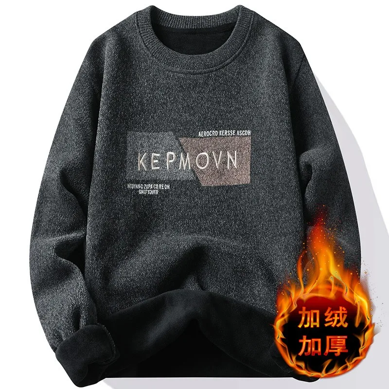 

Multi Style Men's Winter Warm Pullover 2024 Round Neck Loose Letter Solid Color Sweater Thick Casual Commuting Knitted Tops