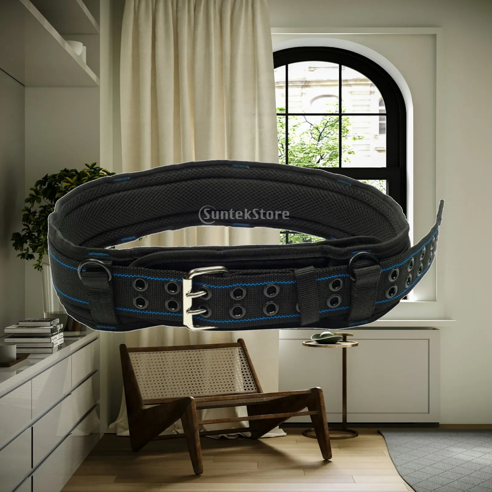 Heavy Duty Work Belt for Tools with D-rings Padded Waist Oxford Cloth Adjustable Strap for Repair Technicians and DIY