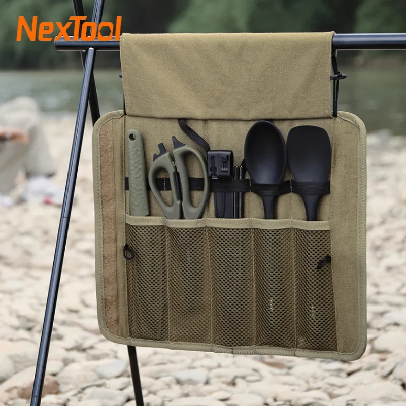 NexTool 바베큐 도구 세트, 캠핑 주방 조리기구, 휴대용 야외 여행 바베큐 도구, 바베큐 천 가방 베이킹 도구, 키트당 6 개