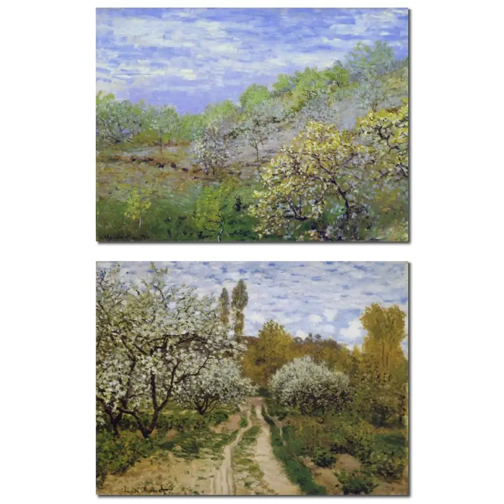 

Hand Painted Claude Monet Oil Painting Reproduction Apple Blossom Seascape Canvas Masterpiece for Bright Spaces Wall Decor