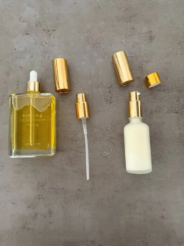 

150xgold droppers 50 ml size 200xgold top only for dropper lid-100mist lids 100ml 100 gold closed screw cap lids