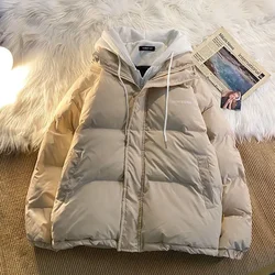 Abrigos de dos plumón falsos para mujer, chaqueta de Joker informal, holgada, Popular, coreana, cálida, acolchada de algodón, Harajuku, Y2k, invierno, nuevo