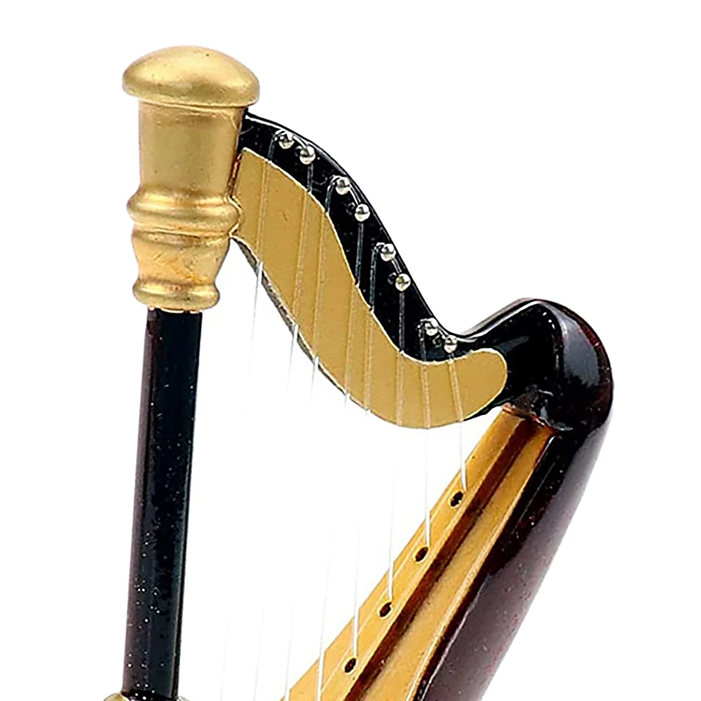 B78B-Wooden Miniature Harp With Case Mini Musical Instrument Replica Miniature Dollhouse Model Home Decoration
