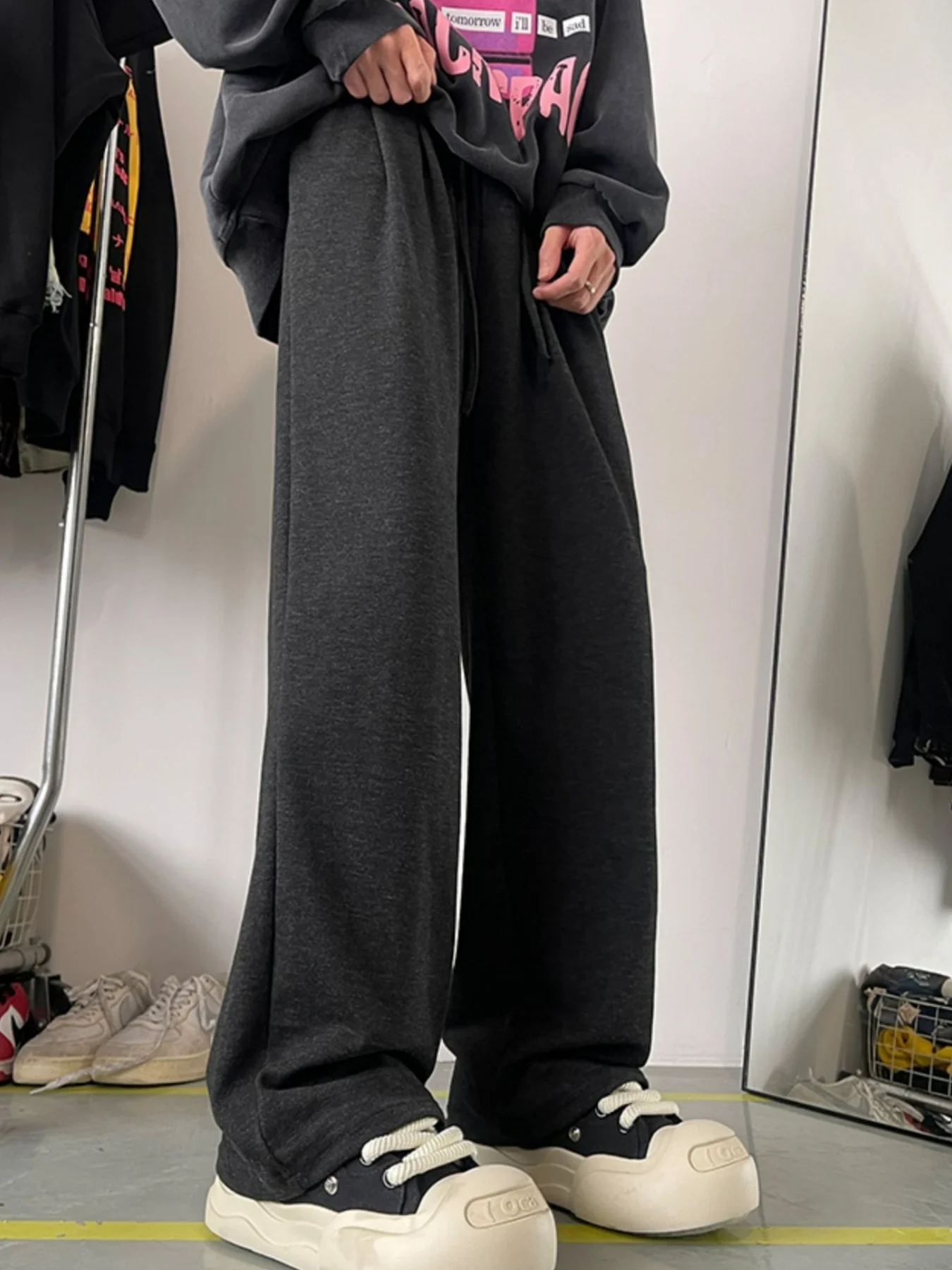 Wiosenne i jesienne nowe spodnie codzienne w modnym stylu Hong Kong, długie spodnie damskie, luźne, uniwersalne, z szerokimi nogawkami, młodzieżowe, uniwersalne, swobodne spodnie z prostymi nogawkami.