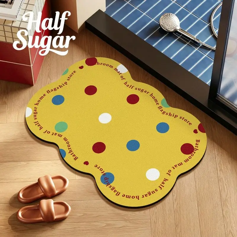 VIKAMA Korean Ins Storm Point Bathroom Mat, Water Absorbent Non Slip Quick Dry Cushioned Shower Floor Carpet