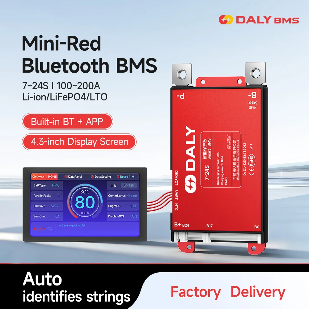 Daly Smart BMS 4.3LCD Polegadas UART 4S 7S 8S 13S 14S 16S 17S 20S 24S Bluetooth Integrado 100A 120A 150A 200A Lifepo4 Li-Ion