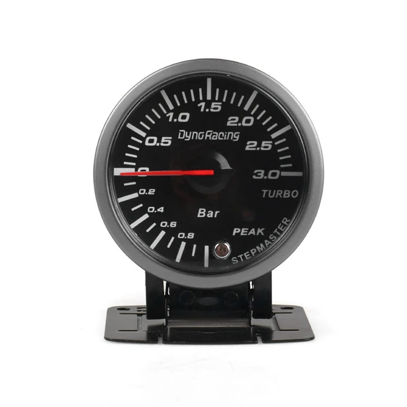 Dyno Racing 2.5 Inch 60Mm Car Turbo Boost Gauge 3 BAR White&Amber Dual Led Display With Peak Warning Car Gauge Car Meter