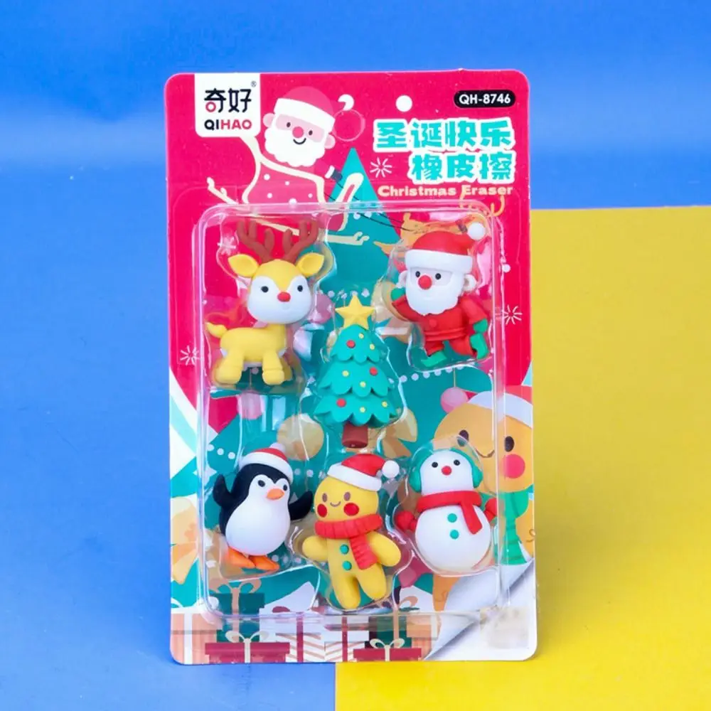 Portable Cute Christmas Assembled Eraser Snowman Santa Claus Cartoon Eraser Good-looking Elk Christmas Decoration Student