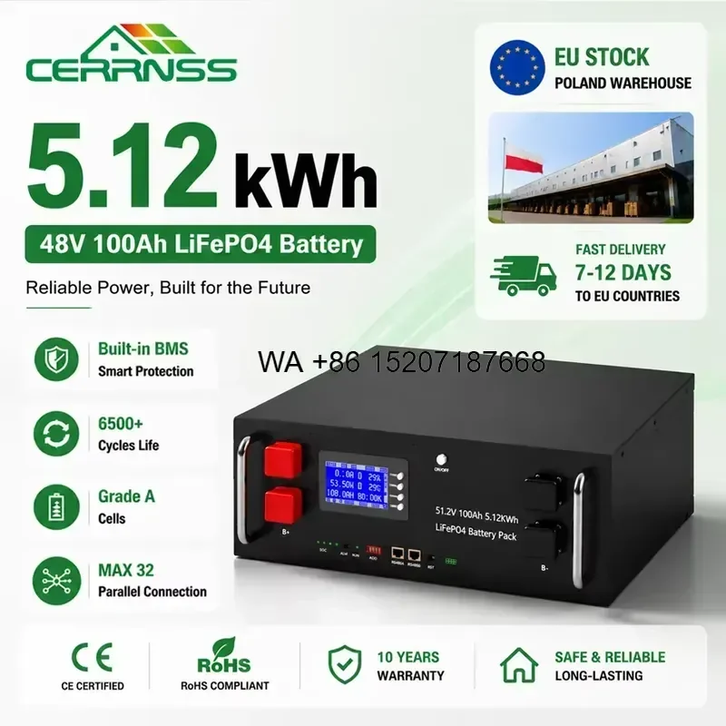 Wmwmnu for Wmwmnu 48V 100Ah LiFePO4 Battery 51.2V 120Ah 150Ah 200Ah 300Ah 400Ah 16S BMS Bluetooth Solar Home Energy Storage