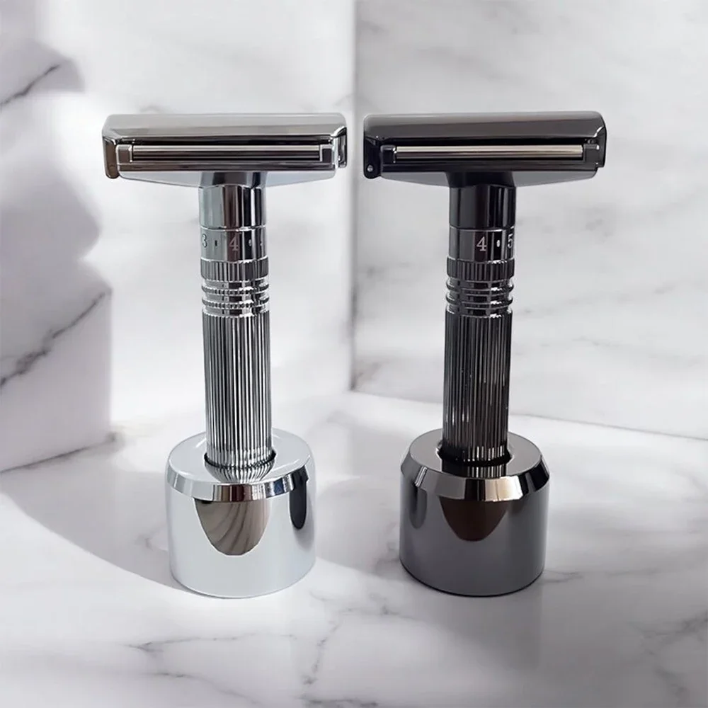RZACLEA09TS-1 Glide 3.0 Pro Double-edged Safety Roller Razor Classical Shaving Shaver with Scroll Wheel & Holder Stand for Men