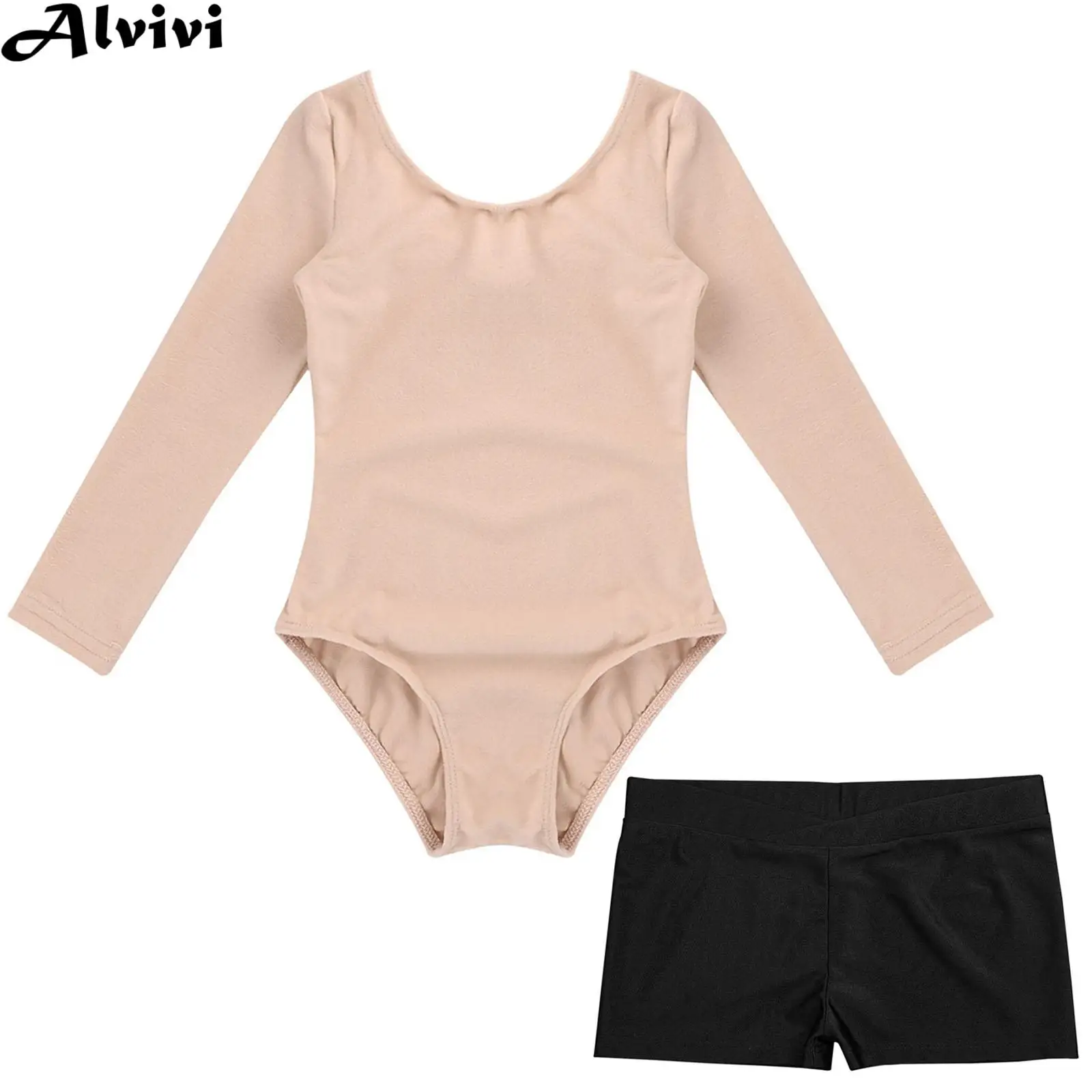 

Child Girls Ballet Dance Gymnastics Leotard Long Sleeve Bodysuit with Shorts Dancewear for Dancing Class Training Performance