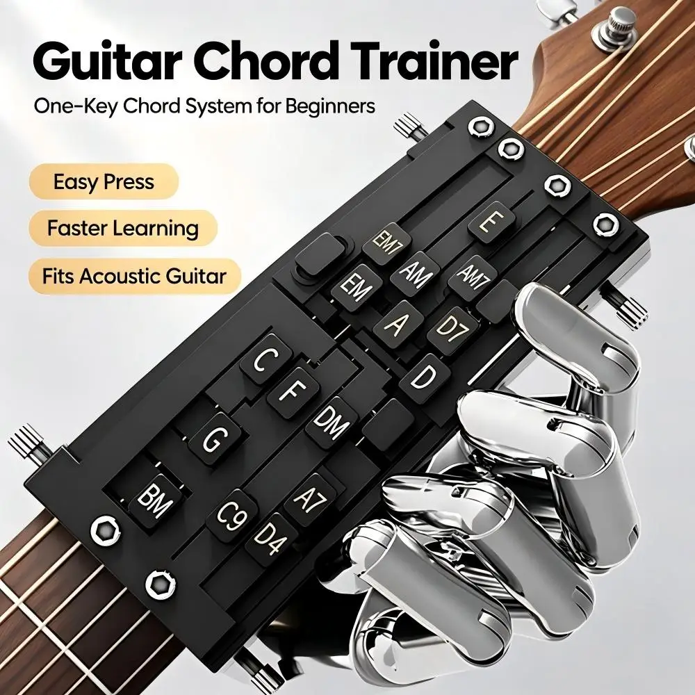 Portable Guitar Chord Aid Trainer One‑Click Chord Player, Folk Guitar Learning Helper for Beginner Practice Playing Singing