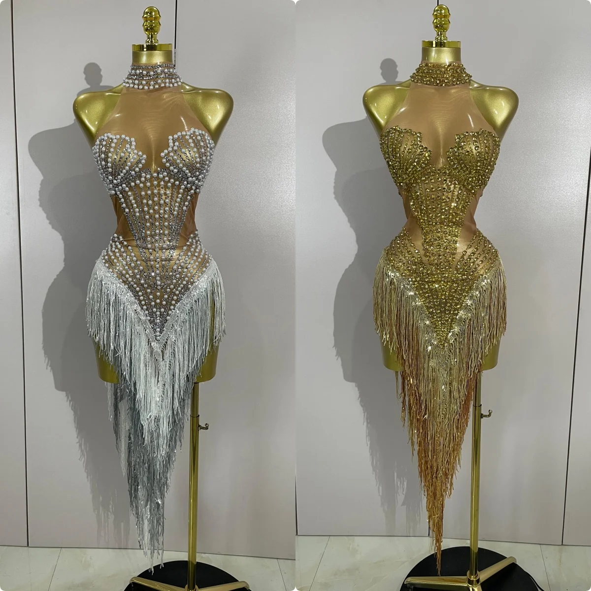 

АКЦИЯ блестящие стразы жемчуг кисточка сексуальное сетчатое прозрачное платье женские наряды для латинских танцев бары ночной клуб вечерние сценический костюм