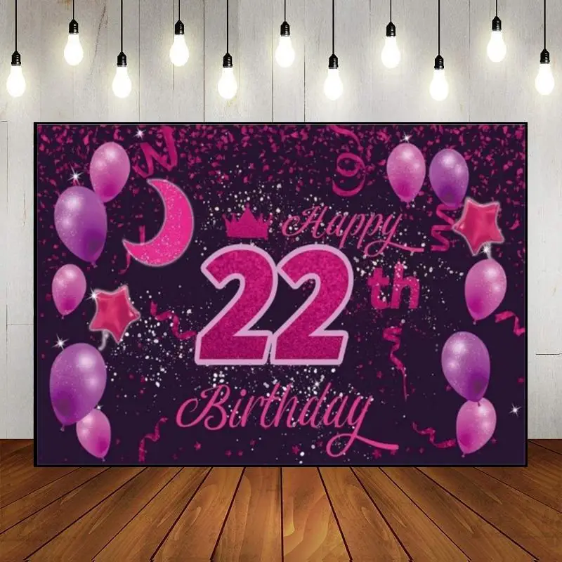 Happy 21/22/23/24/25th Birthday Decoration Background Girl Invitation Golden Schoolring Children Backdrop for Photography Red