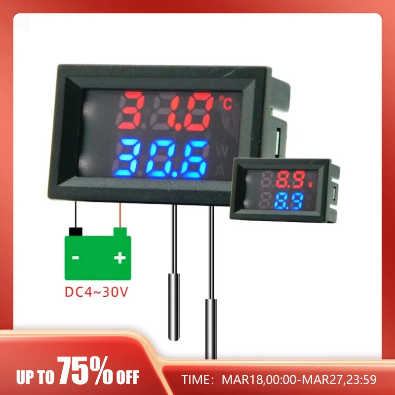 DC4 to 30V 1m Digital Single Voltmeter and Thermometer Temperature Sensor Detector with NTC 10K 3950 Probe Tester Gauge