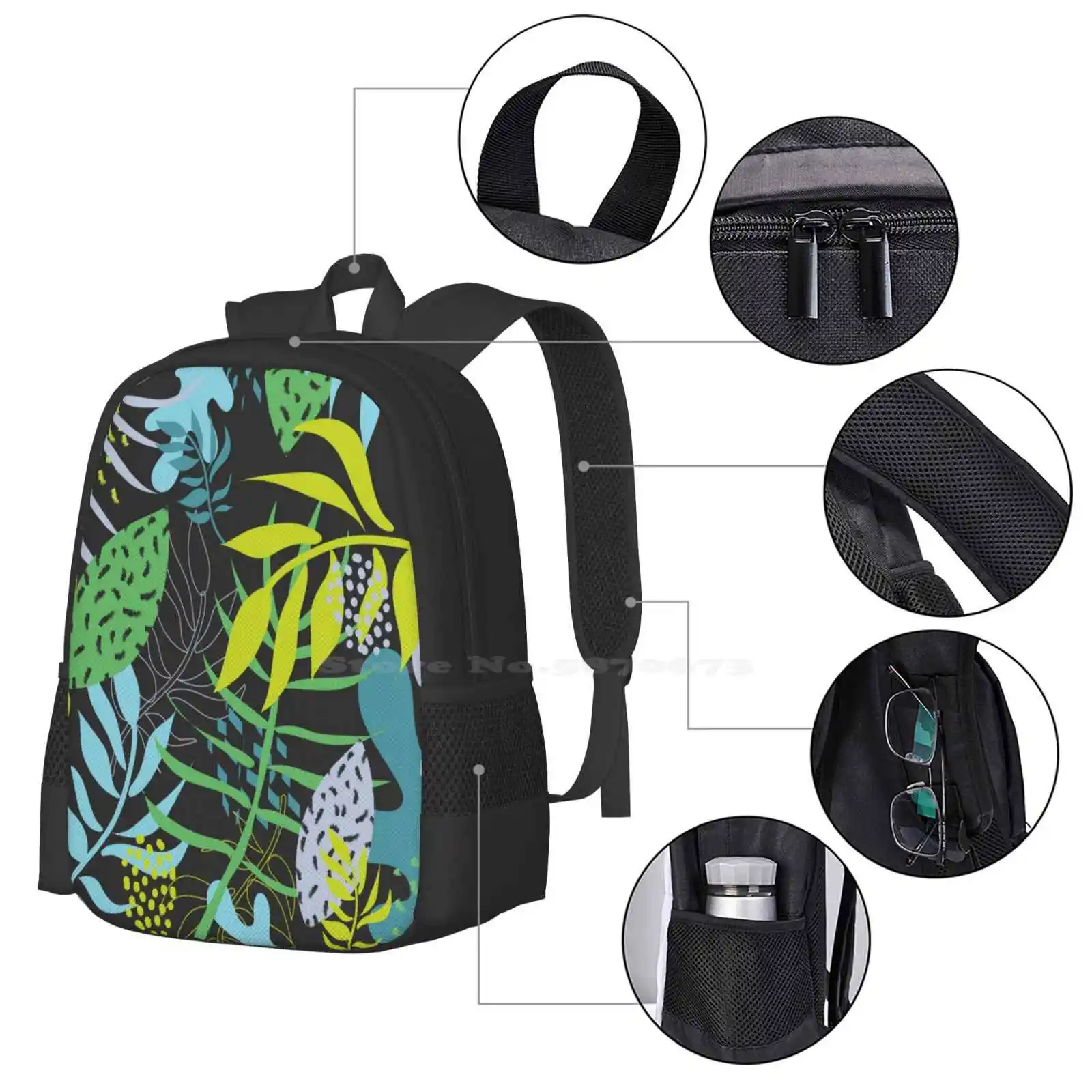 Vibrant Jungle Leaves-Kids Pattern New Arrivals Unisex Bags Student Bag Backpack Vibrant Leaf Leaves 60Ies 60S Vibes 70S 80S