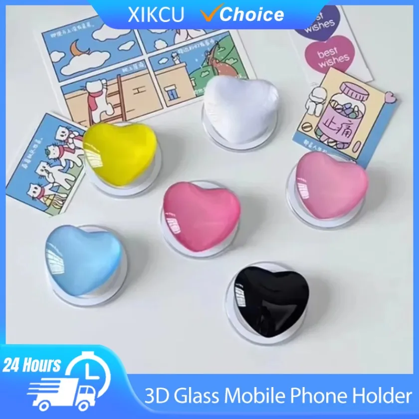 

Korean Cute 3D Glass Love Heart Mobile Phone Holder for Magsafe Magnetic Phone Griptok Grip Tok Stand for iPhone 16-12 Pro Max