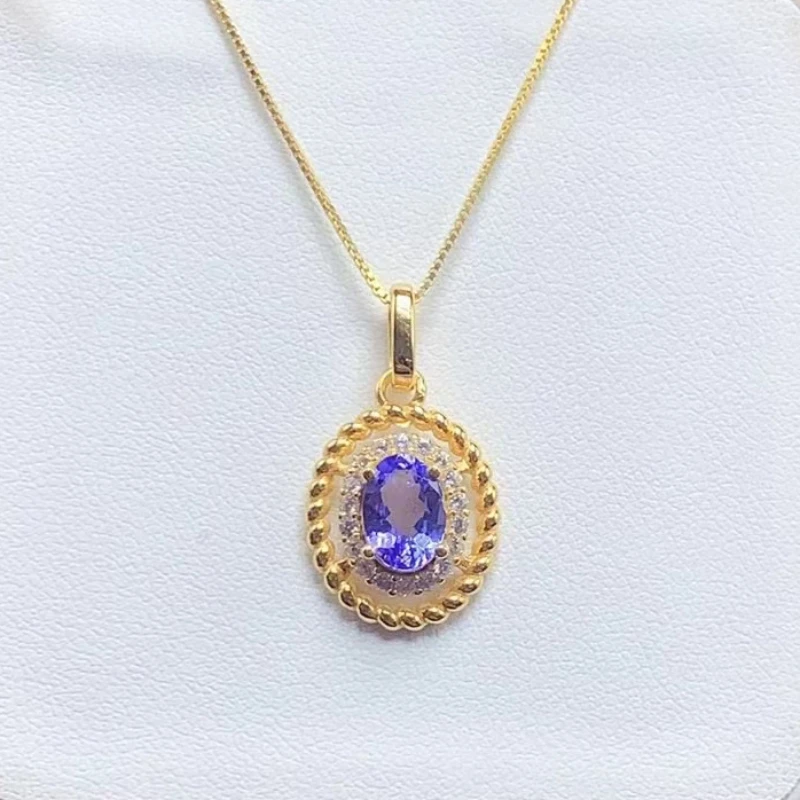 

Classic Small 925 Silver Pendant for Daily Wear 5mm*7mm 0.7ct Natural Tanzanite Pendant with 18K Golod Plated Tanzanite Jewelry