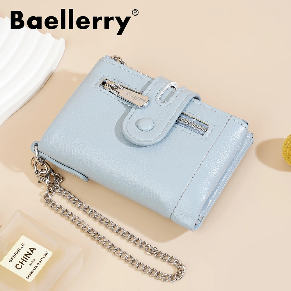 New High Quality Women Short Wallet Double Zipper Coin Pocket Female Purses Credit Card Holder Women's Wallet With Chain