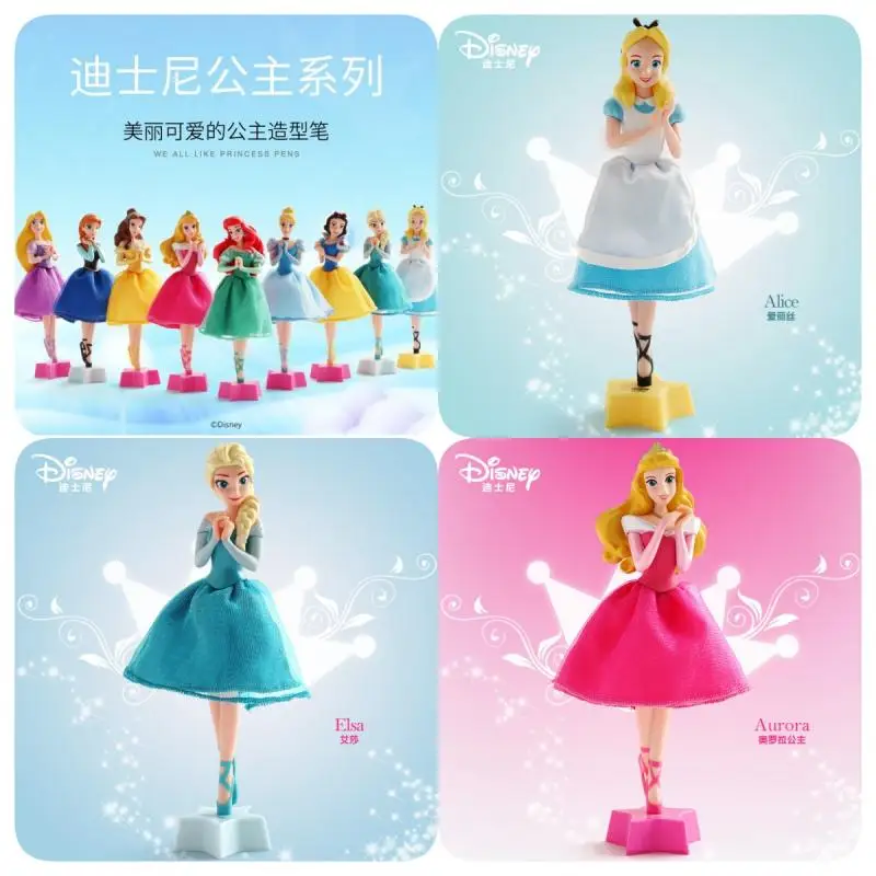 Disney's Real Princess Toy Cinderella Elsa Alice Snow Bell Princess 3D Character Action Doll Ballpoint Pen Children's Gift