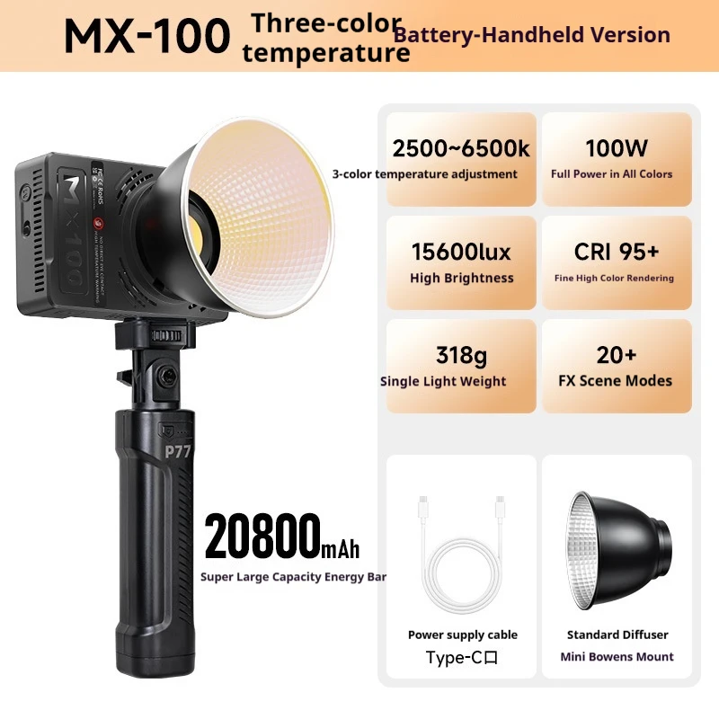 100W Led Video Light Adjustable Bi Color Temperature Portable Photography Fill Light For Outdoor Shooting Photo Recording Live