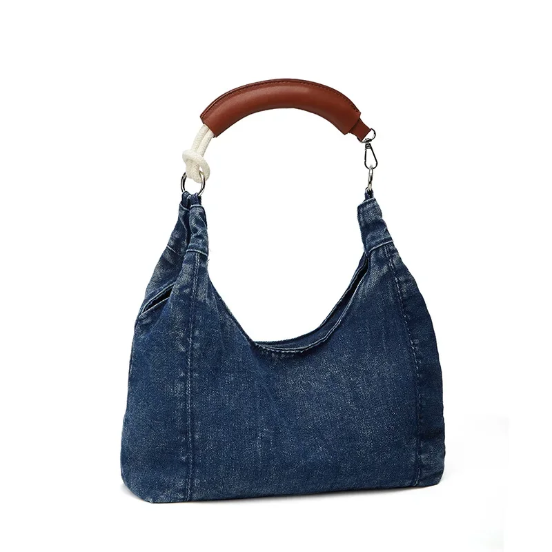 Y2K Dark Blue Denim Shoulder Bag for Women  Large Capacity Solid Color Casual Underarm Bag Travel Shopper Hobo Bag Female 2024