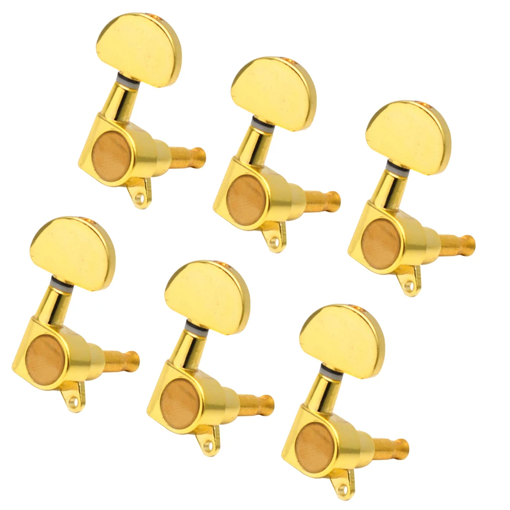 

6PCS Large Handle Tuning Pegs Replacement Circular Guitar Heads for Electric Guitar Wooden Guitar - Right (Golden)