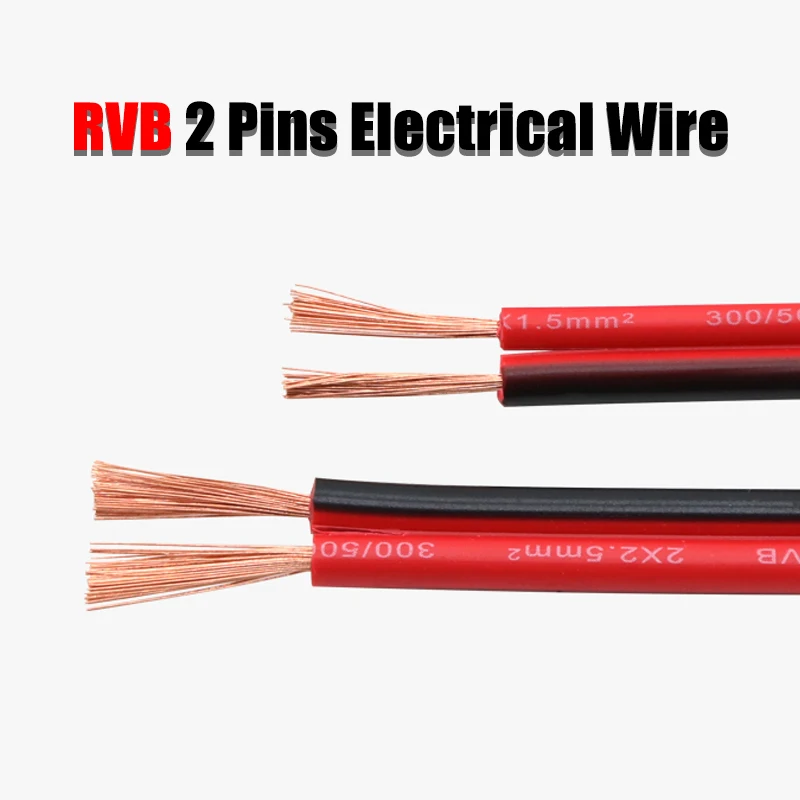 

5/10M RVB 2 Pins Electrical Wire 22 20 18 16 14 12AWG PVC Insulated Bare Copper UL2468 Power Lines LED Cable Red Black