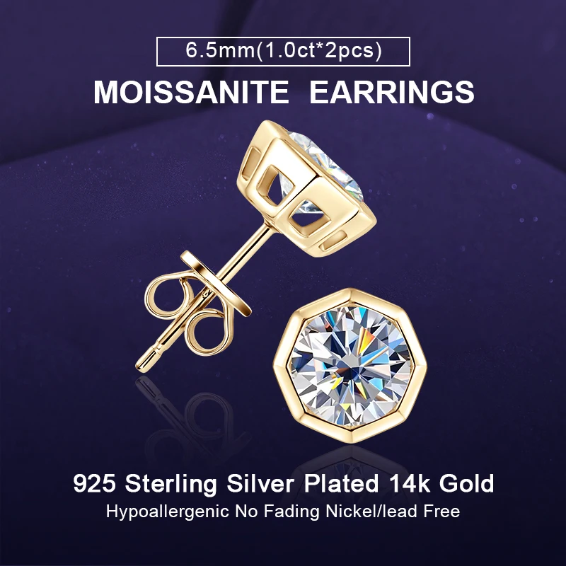 

IOGOU круглые 1CT VVS1 D муассанит пасьянс геометрические серьги-гвоздики для мужчин и женщин из стерлингового серебра 925 пробы изысканные восьмиугольные серьги