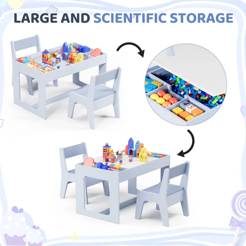 Деревянный набор из 3-в-1 детского столика и 2 стульев с местом для хранения, детский игровой столик для мальчиков и девочек топ 12 таблица активности - №4
