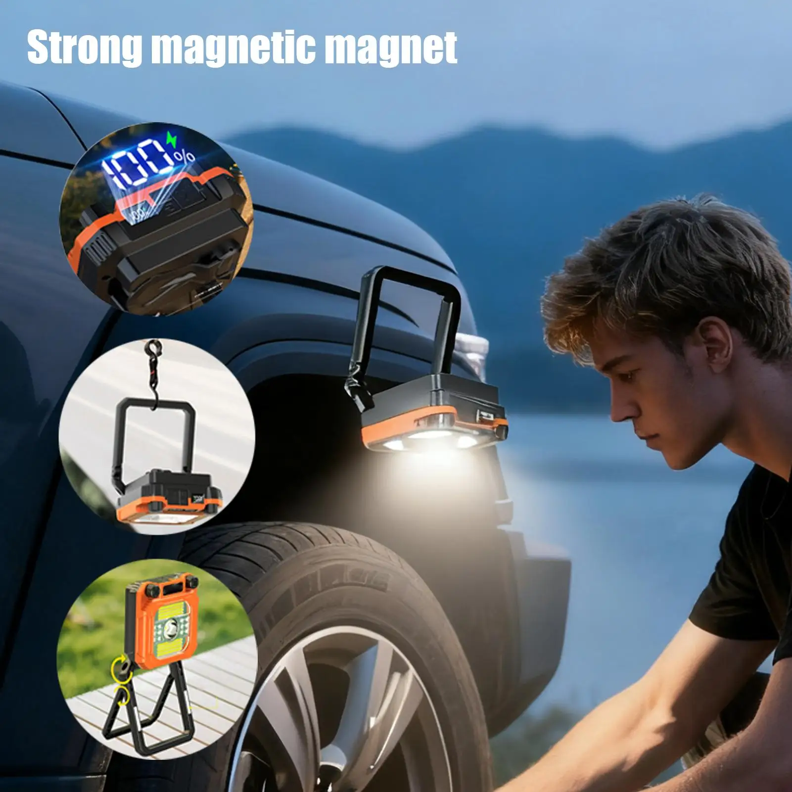 التخييم ضوء 3200mAh المغناطيسي مصباح يدوي للطي 3200mAh أضواء التخييم في الهواء الطلق مع شاشة الكريستال السائل لخيمة الفناء في الهواء الطلق الشرفة