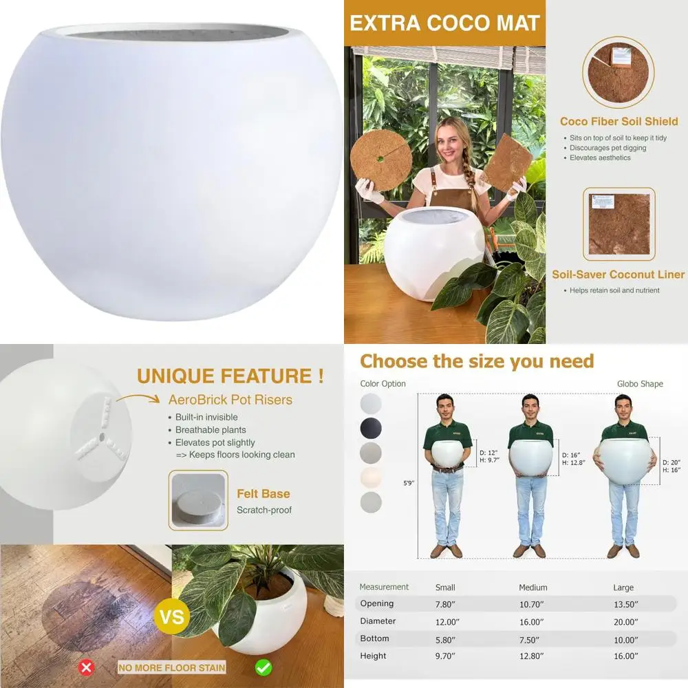 

Круглая кашпо из волокнистого камня, высота 12,8 x 16, дренажное отверстие, устойчивая к атмосферным воздействиям, гладкая отделка, идеально подходит для комнатных растений и на открытом воздухе.