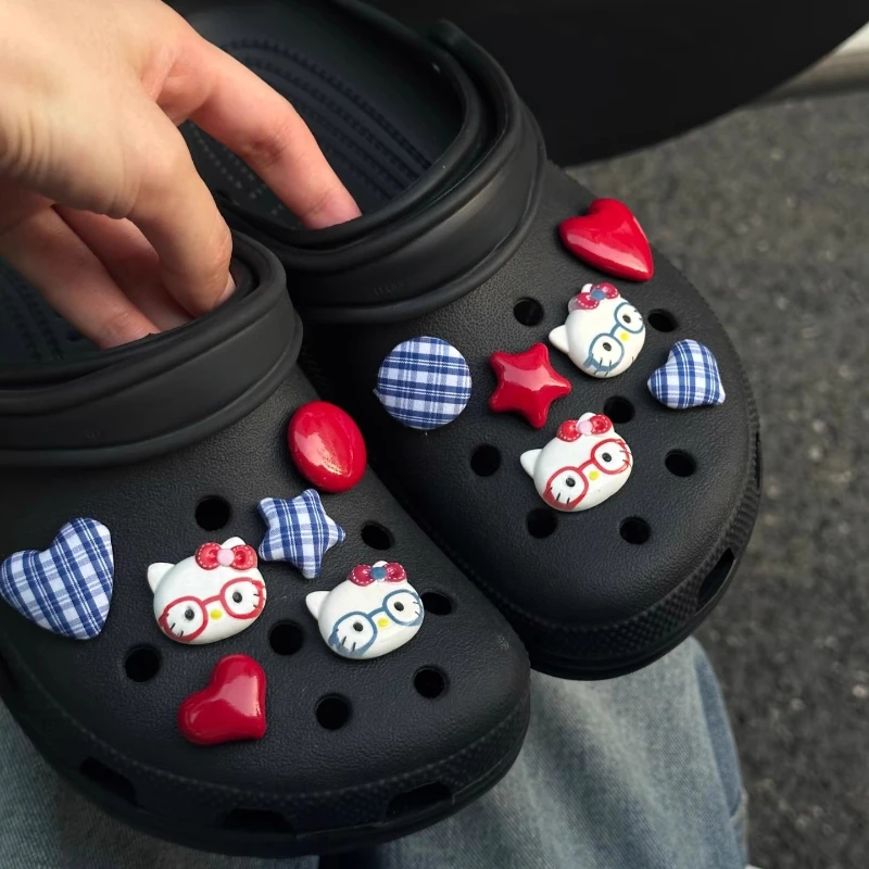 Mesuca Artistic Hello Kitty Shoe Charms Set Star and Heart Shoe Clips Cute Girl Shoe Accessories for Clogs Decorations Gifts