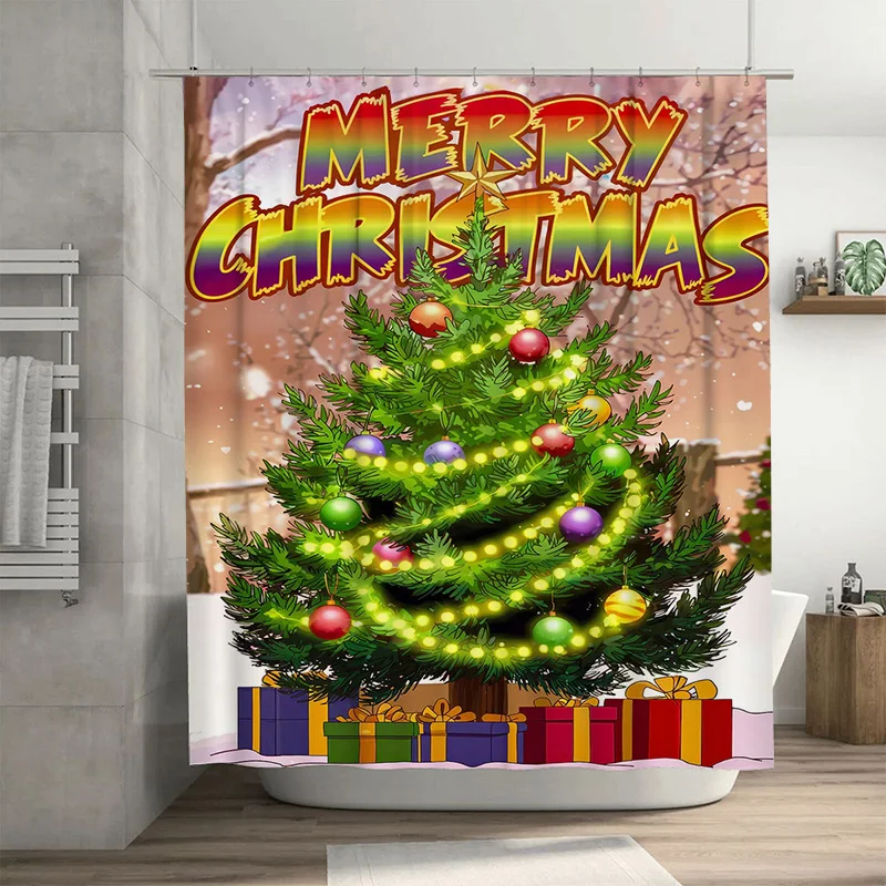 

Tuniu Праздничная Рождественская елка Занавеска для душа Забавный праздничный декор Симпатичная ткань для ванной комнаты Водонепроницаемый праздничный фон Уютный рождественский фон