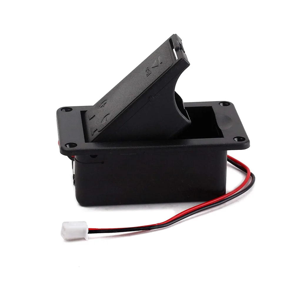 1pcs balck Guitar 9V Active Pickup Battery Box, Plastic Battery Compartment with Contact Pins, 2-Pin Connector